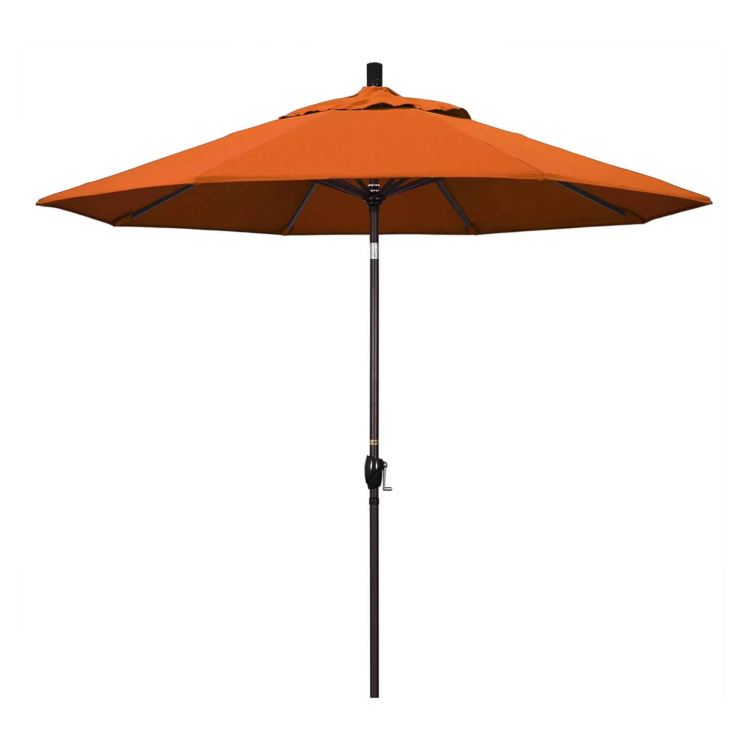 California Umbrella 9' Round Aluminum Patio Umbrella, Crank Lift, Push Button Tilt, Bronze Pole, 4-Year Non-Fading Fabric, Brick