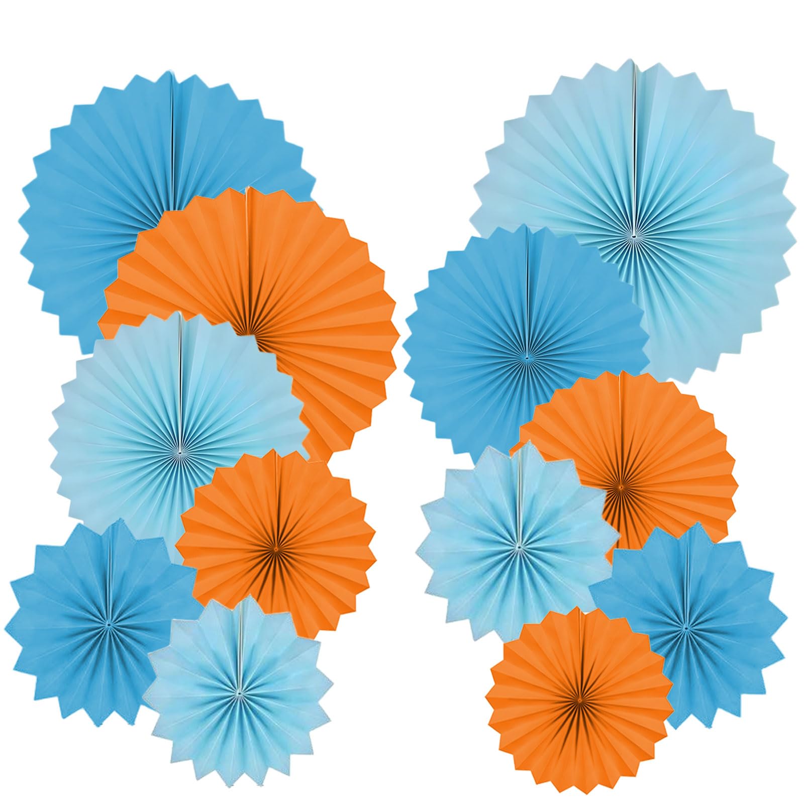 Vsosfiza Papier-Rundfächer Partydekoration - Orange/Blau - 12er Set (20/25/30/35 cm) für Jubiläen & Sportevents