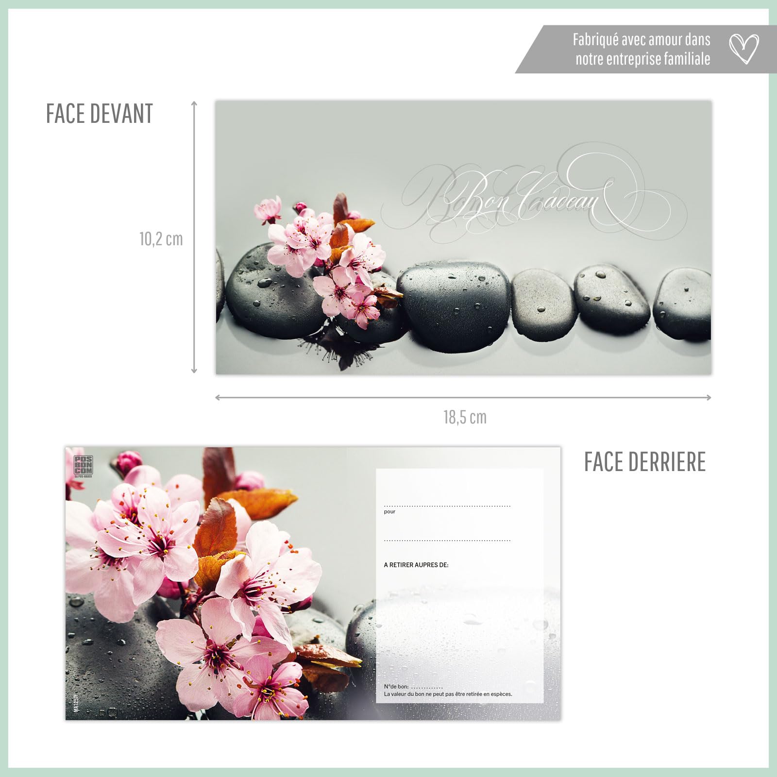 POS BON - 25 bons cadeaux à remplir avec enveloppe/nœud ruban - formulaires imprimés pour le massage et d'autres entreprises MA1257F2-25-V1