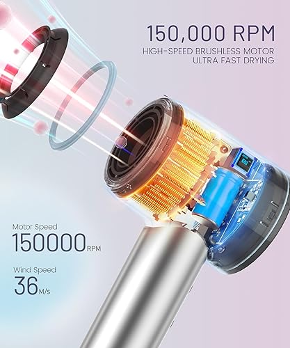 Miniatura 2 de Secador de pelo  150000 RPM de alta velocidad sin escobillas motor negativo secador de soplado iónico negativo para secado rápido, secador de pelo