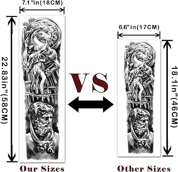 Full Arm Temporary Tattoos 8 Sheets and Half Arm Fake Waterproof Tattoos 8 Sheets, Extra Large Tattoo Stickers for Men and Women 22.83X7.1