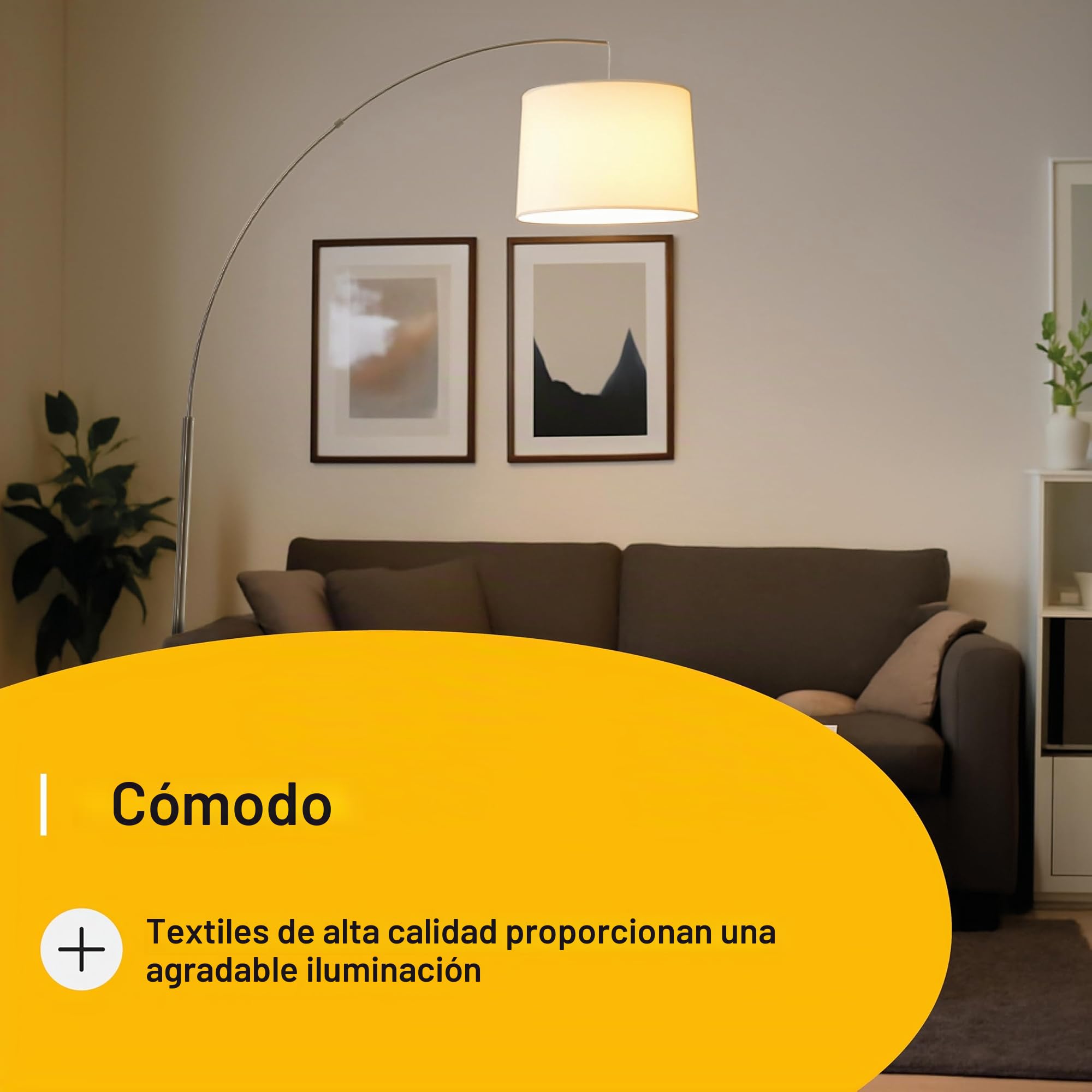 Brilliant Lámpara de pie de arco Lampe Clarie 1, 8m hierro/blanco | 1x A60, E27, apta para lámparas estándar (no incluidas) | Con interruptor de pie
