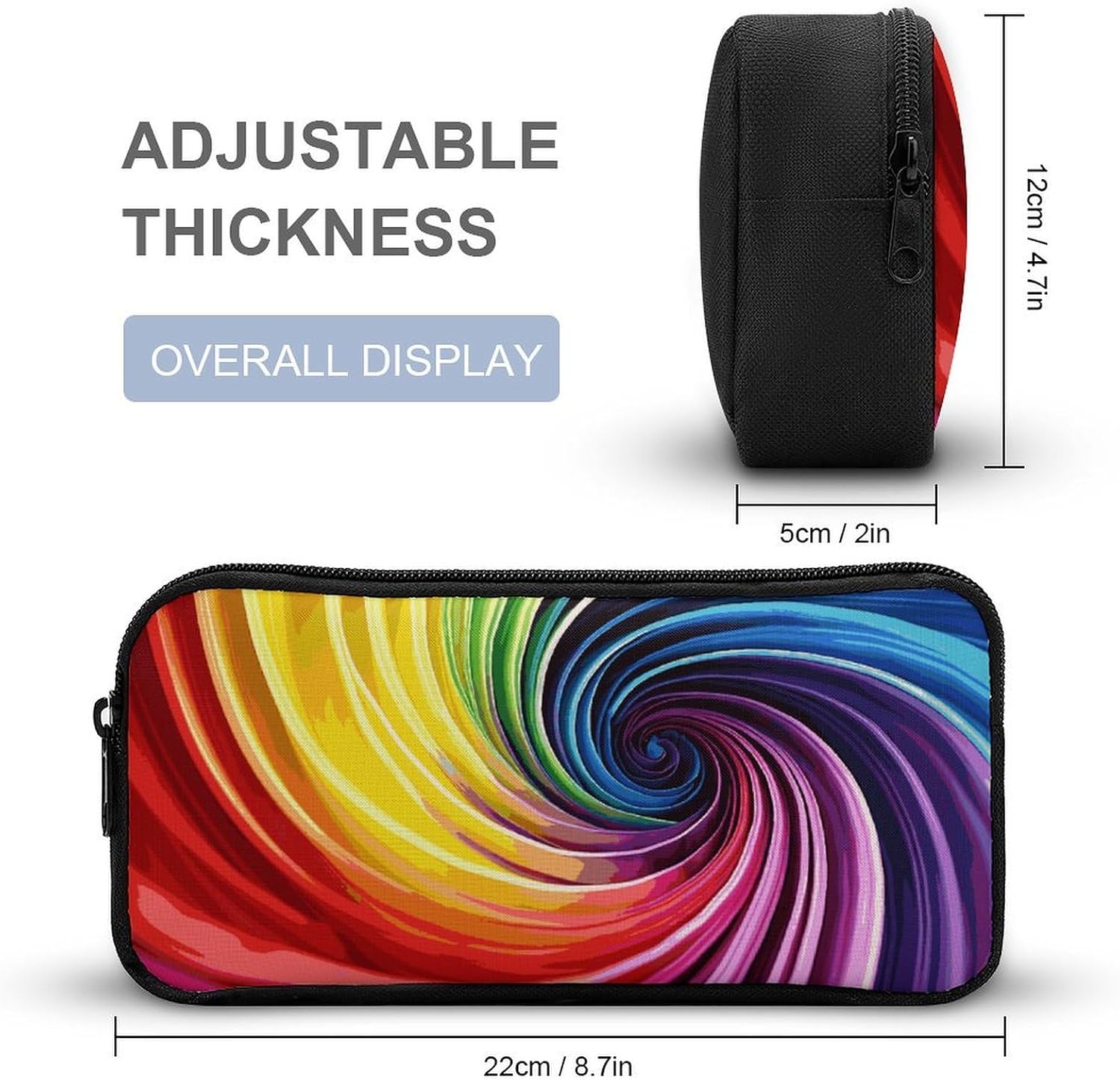 Lightweight Rainbow Spiral Pen Pouch with Metal Zipper image 2