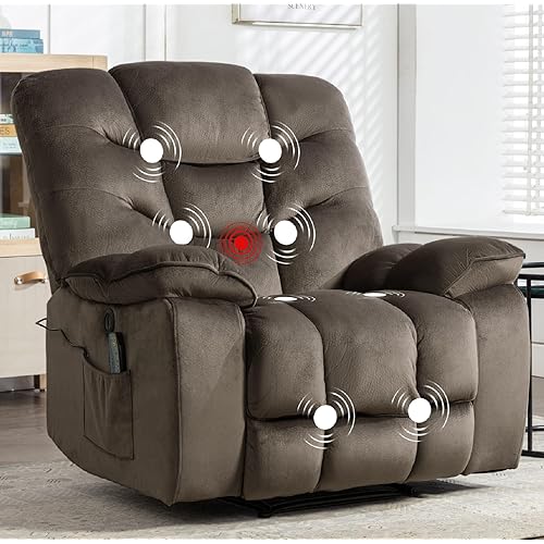 HAOMARKETS Oversized Electric Recliner Chair with Massage and Heat, 41" Wide Power Reclining Chairs with USB Port, Breathable Fabric Overstuffed Reclining Sofa for Living Room Bedroom (No Lift)
