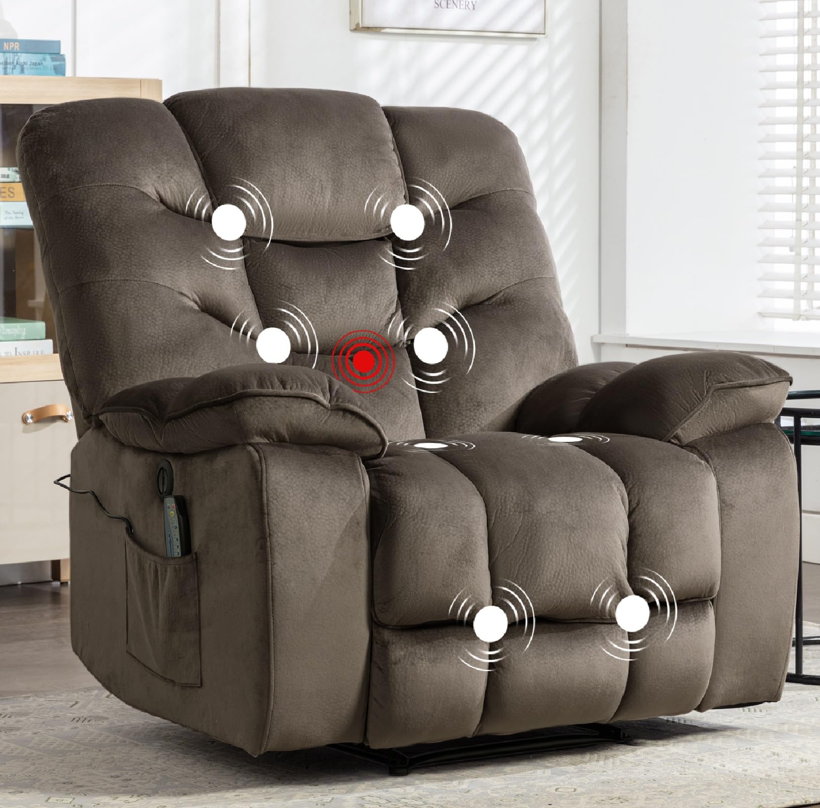 HAOMARKETS Oversized Electric Recliner Chair with Massage and Heat, 41" Wide Power Reclining Chairs with USB Port, Breathable Velvet Overstuffed Reclining Sofa for Living Room Bedroom (No Lift)