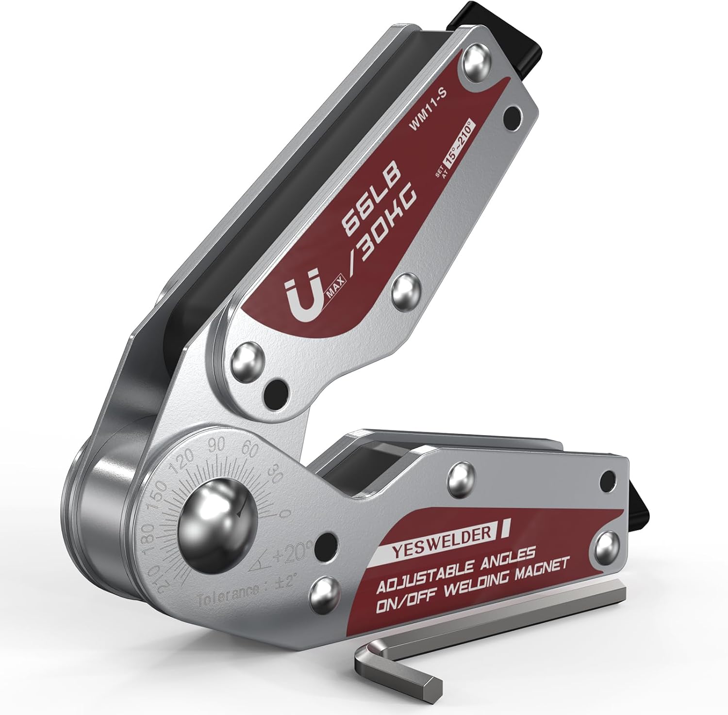 YESWELDER Adjustable Angle On/Off Welding Magnet, 20-200° Angle Magnetic Welding Holder, 110LB/50KG Switchable Holding Power Welding Accessory