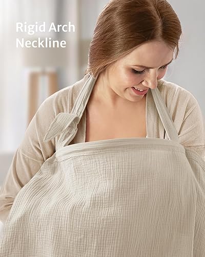 Miniatura 4 de Blissful Diary Funda de lactancia de muselina para lactancia, transpirable, con cuello de arco para mujeres, delantal de lactancia (crema)