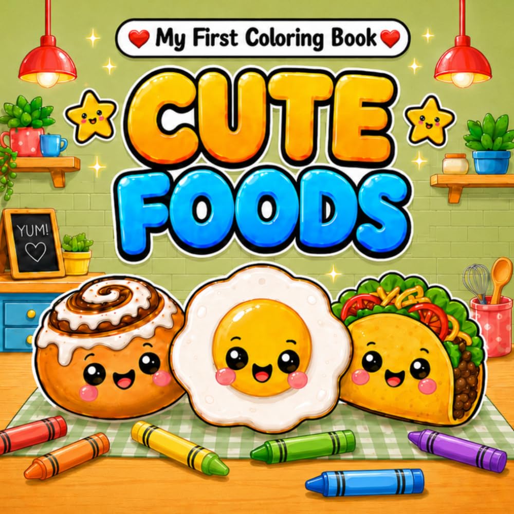 My First Coloring Book: Cute Foods: Simple and Fun Coloring for Toddlers