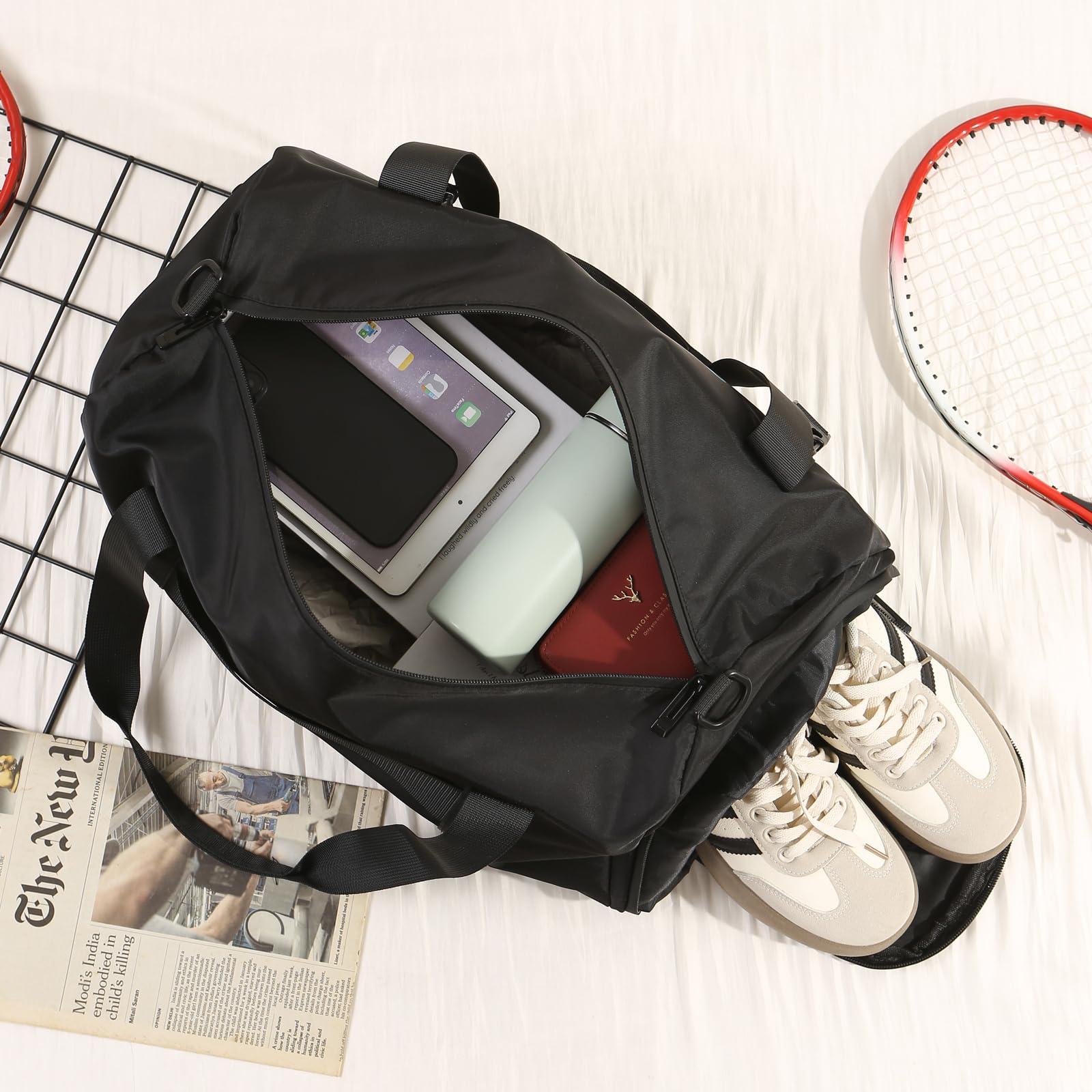 Borsa da Viaggio Personalizzata con Nome Borsa da Sportiva Yoga Grande Regali Personalizzati per Uomo Donne (nero)