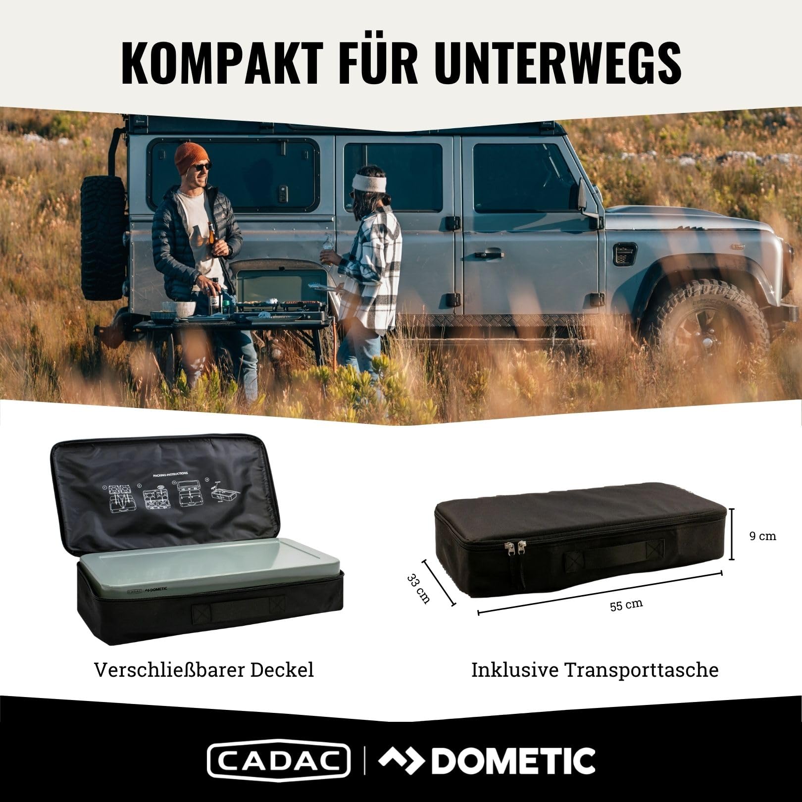CADAC - 2-Cook 3 Classic Stove - Tischgrill - 50mBar - Campinggrill - Für draußen grillen - Stahl - Aluminium - Kunststoff - Gas Barbecue - Inkl. Transporttasche