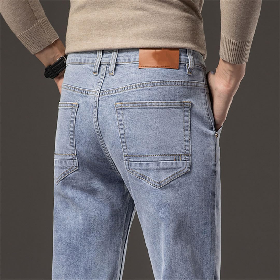 Vogrtcc Pantalones Vaqueros Ajustados para Hombre, Rectos, Informales, De Negocios, Elásticos, De Mezclilla