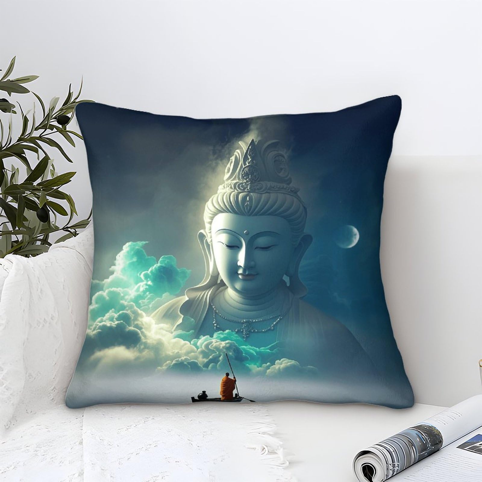 Lililaobiao Buddha Statue-5 Buddha Statue Microfiber Throw Pillow Case, 40X40cm, Gift For Wife, Girlfriend, Gift For Couples, Wedding, Shakyamuni Cushion Cover For Sofa Couch Bed