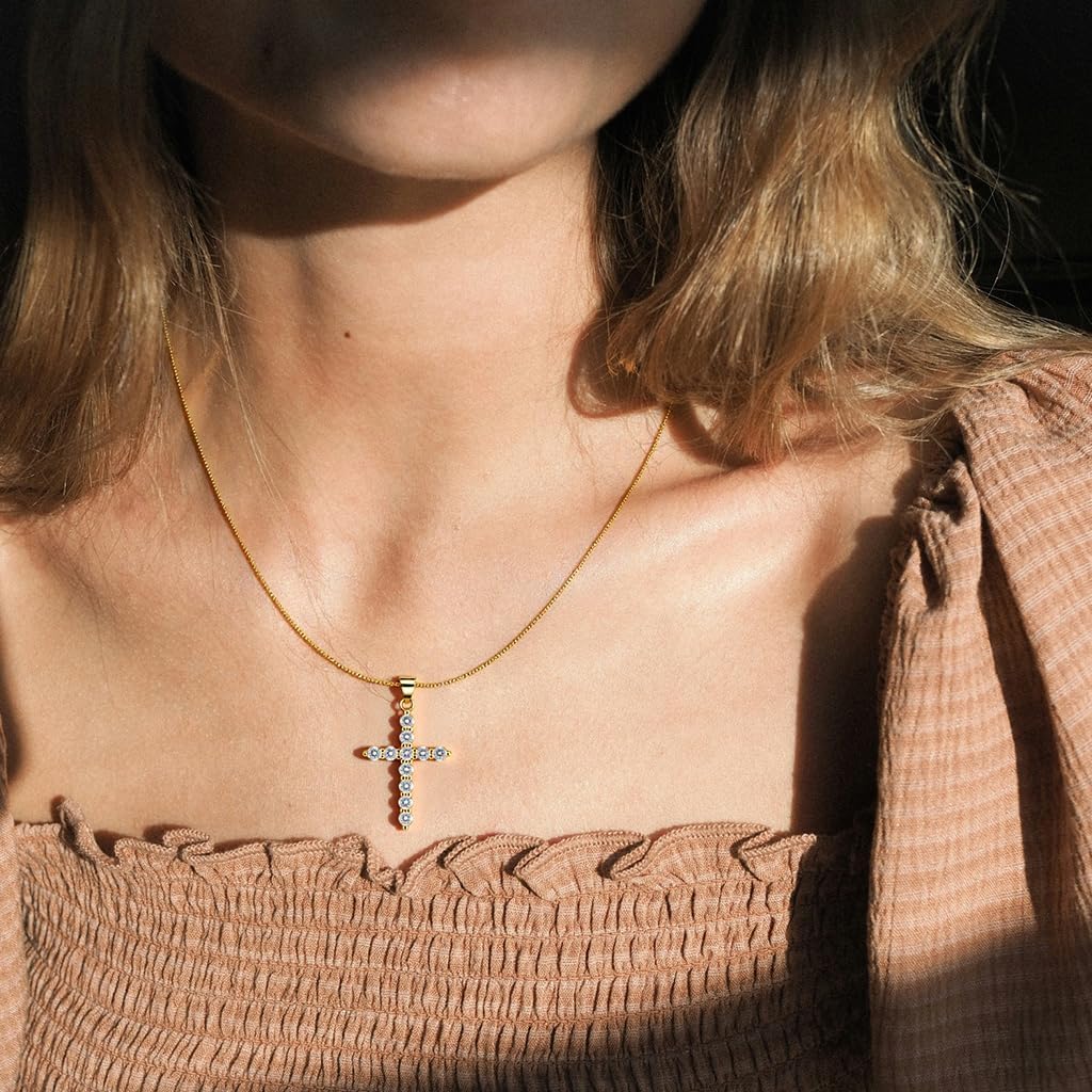 Cross Necklace for Women, 18K Gold Plated Hypoallergenic & Cubic Zirconia Pendant, Elegant Clavicle Chain for Daily Wear & Gifting - Image 3