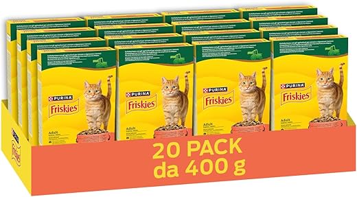 Purina Friskies Crocchette Gatti Adulti con Manzo, Pollo e Verdure, 20 Confezioni...