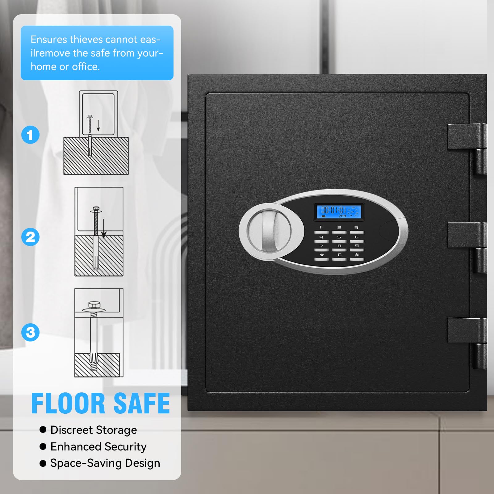 Cassaforte alta 17,72 cm di altezza, impermeabile, piccola cassaforte di sicurezza in acciaio resistente con display LCD, tastiera elettronica digitale e serratura a combinazione, cassaforte personale