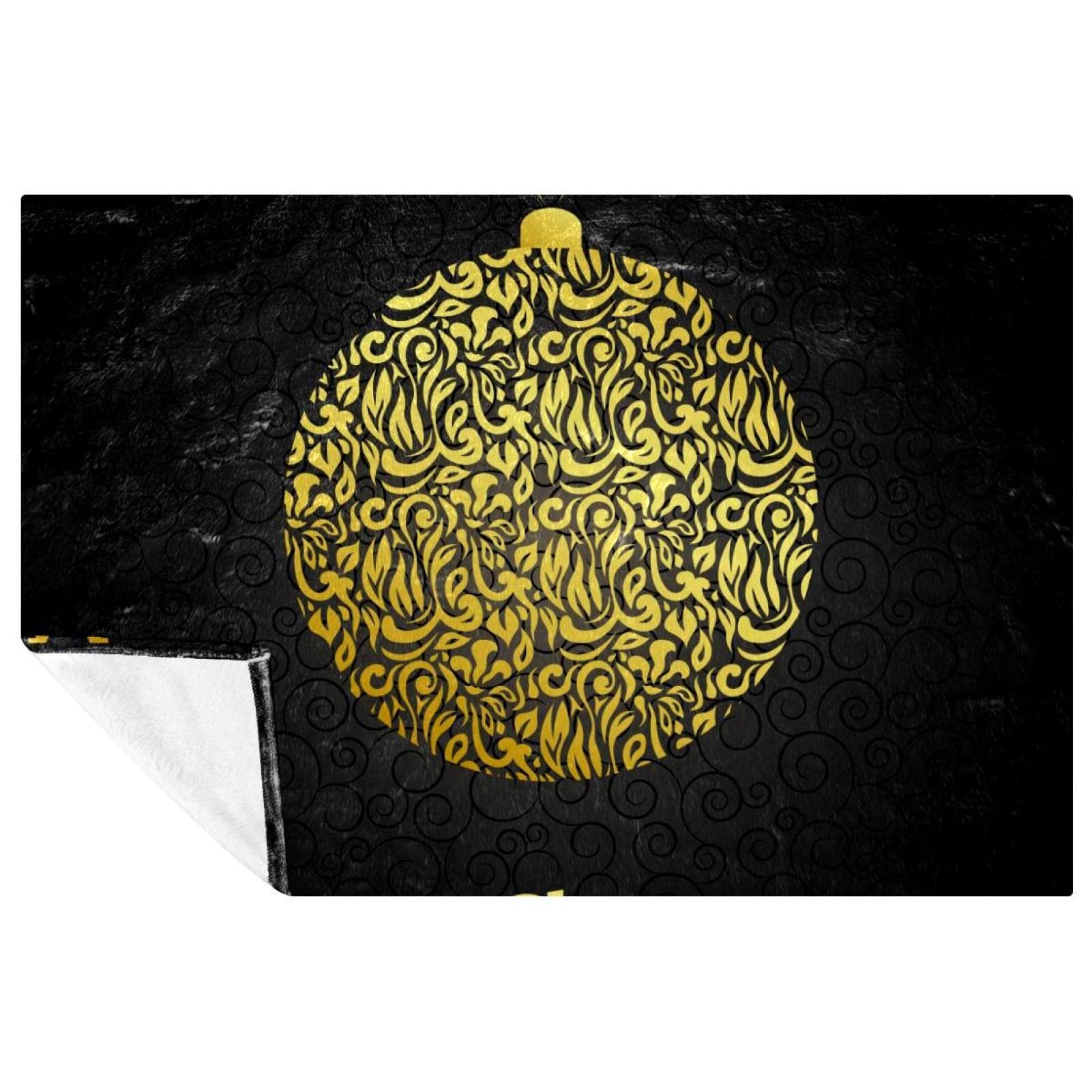 Couverture Noël douce jeté de lit haut de gamme 150x100 motif boule dorée élégante