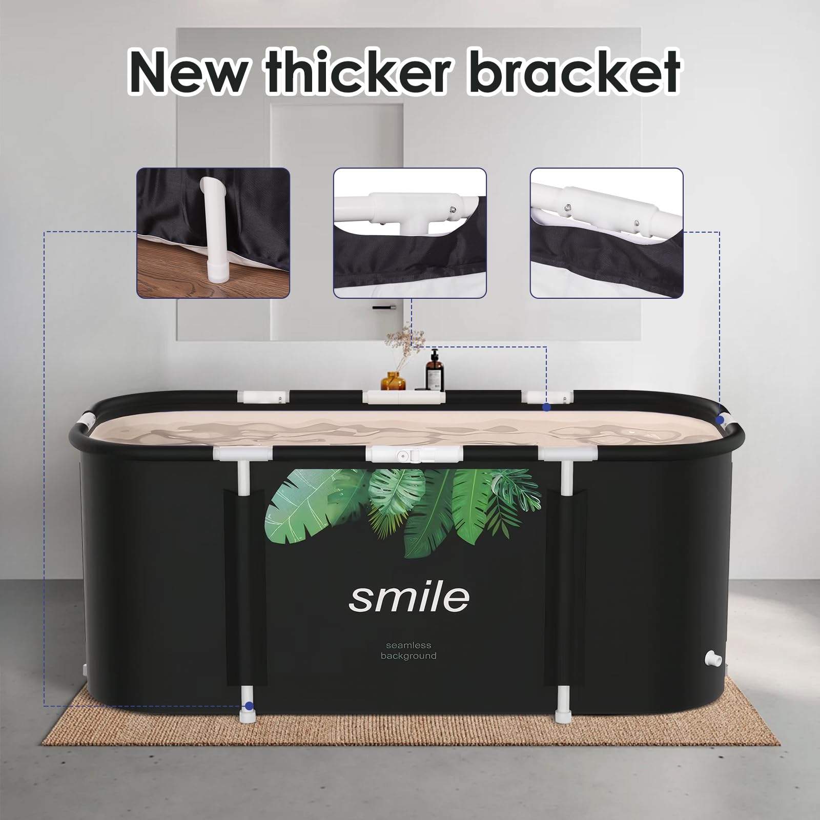 Vasca da Bagno Pieghevole per Adulti, 115 x 60cm Facile Installazione, Vaschetta Pieghevole Eco-Friendly, Ideale per il Relax Domestico e SPA,Vasca da bagno portatile (Foglia)