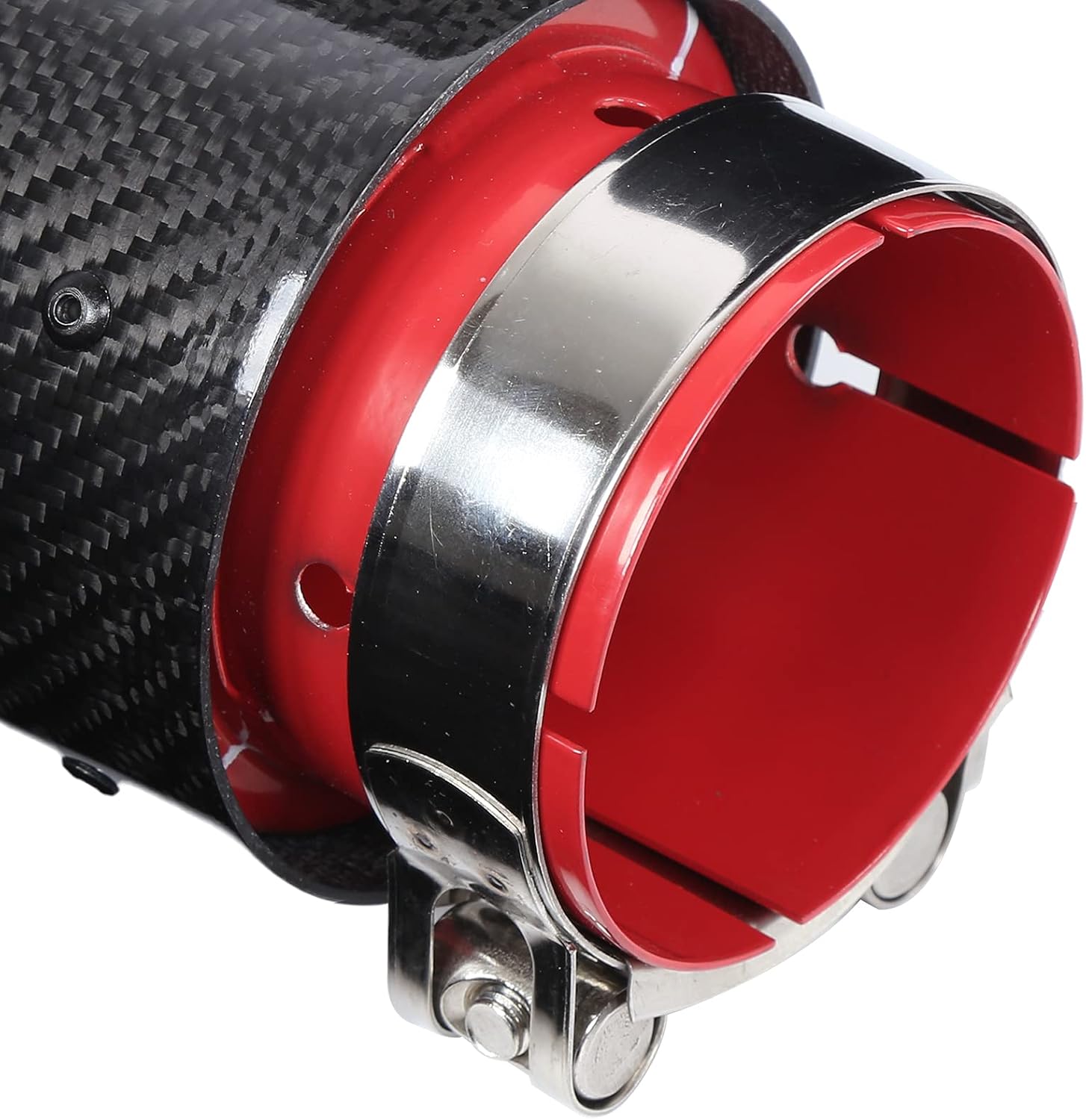 Tail Throat,Yctze Universal Exhaust Tip Tail Throat Glossy Carbon Fiber Red Pipe Straight 3.1in Inlet 4in Single Outlet Exhaust Tip for Cars
