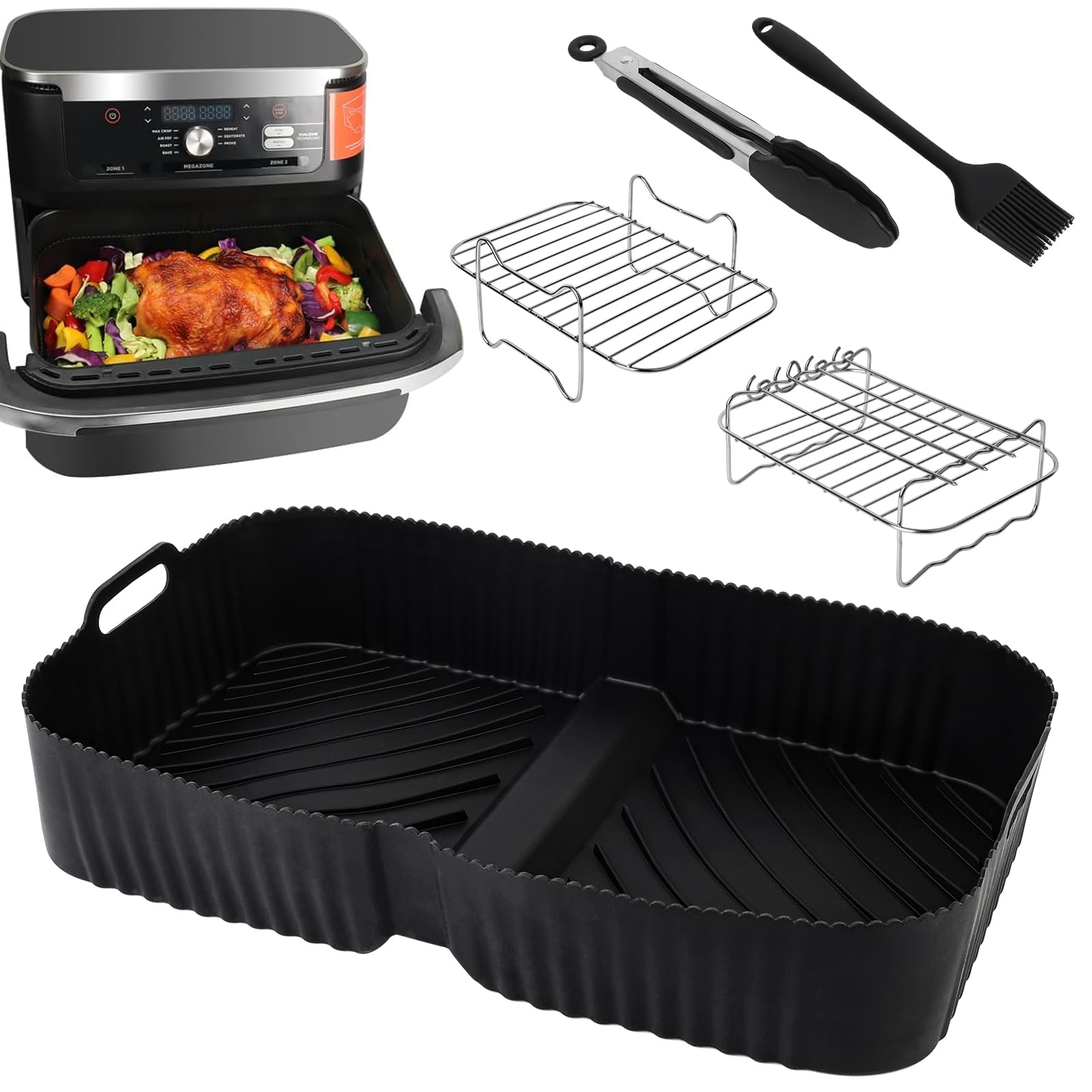 HOMELYLIFE Large Size Air Fryer Accessories, Dual Air Fryer Accessories for Ninja Foodi FlexDrawer AF500UK AF500UKCP 10.4L, 5 PCS Ninja Flexi Drawer Air Fryer Reusable Liners Racks