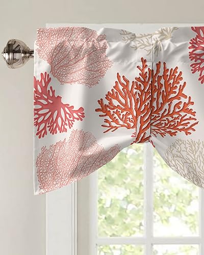 Miniatura 3 de Cenefa de amarre para ventanas, cortinas náuticas costeras de coral oceánico, cenefas con bolsillo para barra, tratamientos para ventanas con