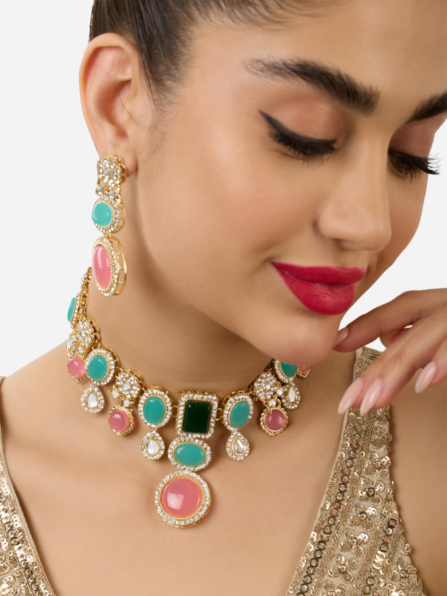 Austrian Diamonds Choker Necklace & Earring Set - ZPFK17552