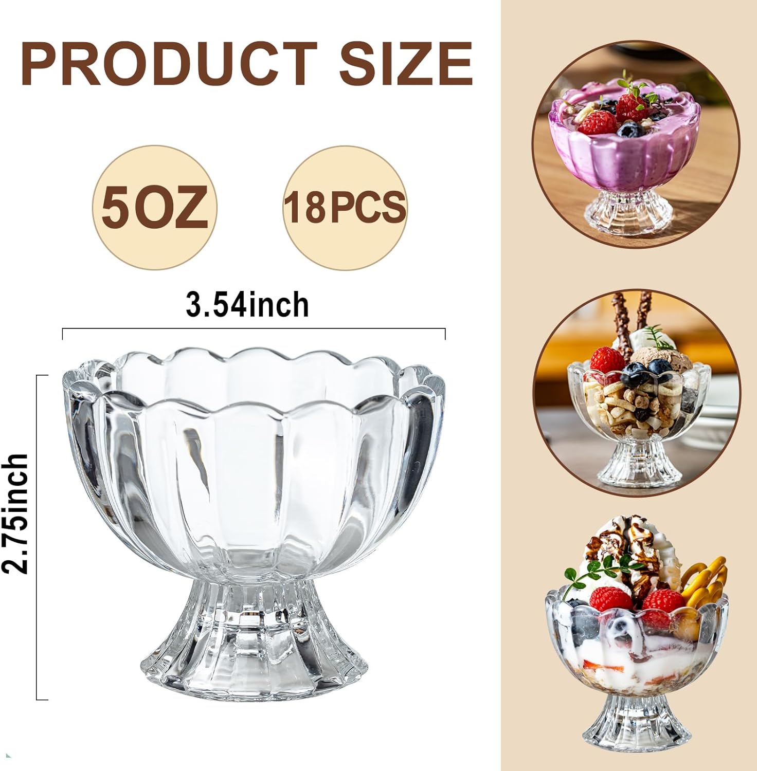 5oz Iced Cream Dessert Bowl, Vintage Footed Tulip Glass Dessert Cups, Cute Glass ware with Heavy Base, Drinking Cup for Sundae, Fruit, Ice Cream, Snack, Condiment, Holiday Party (18)