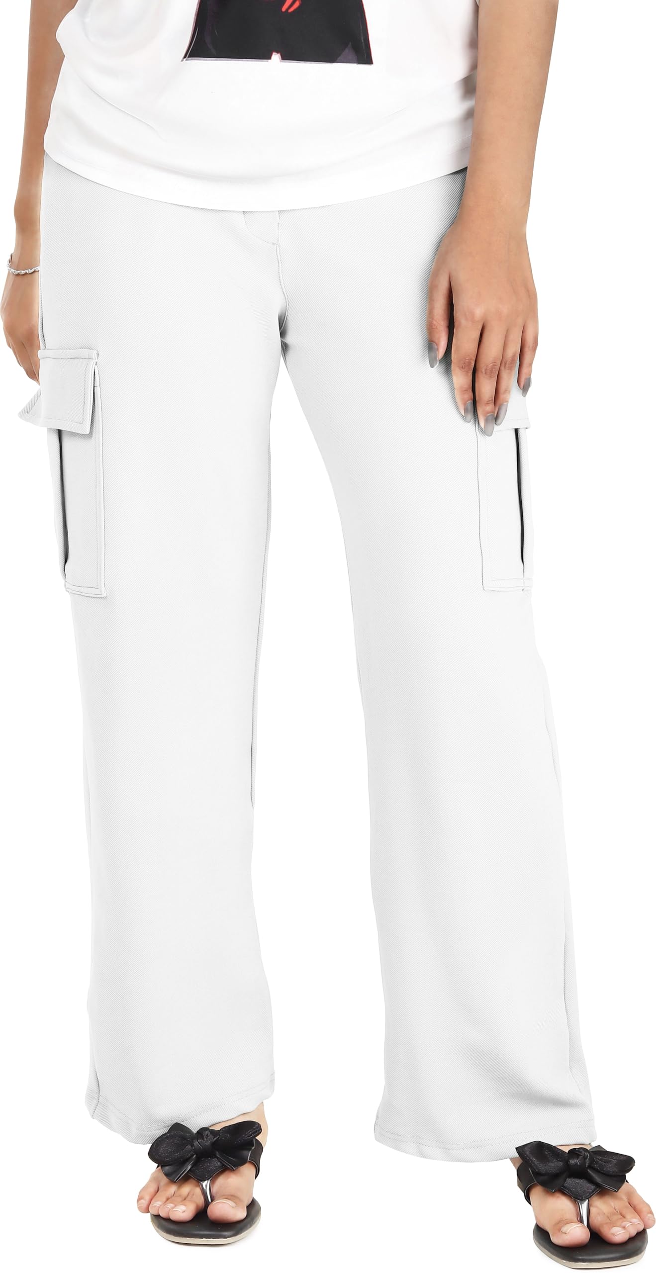 Women White Cargo Pants-image-44