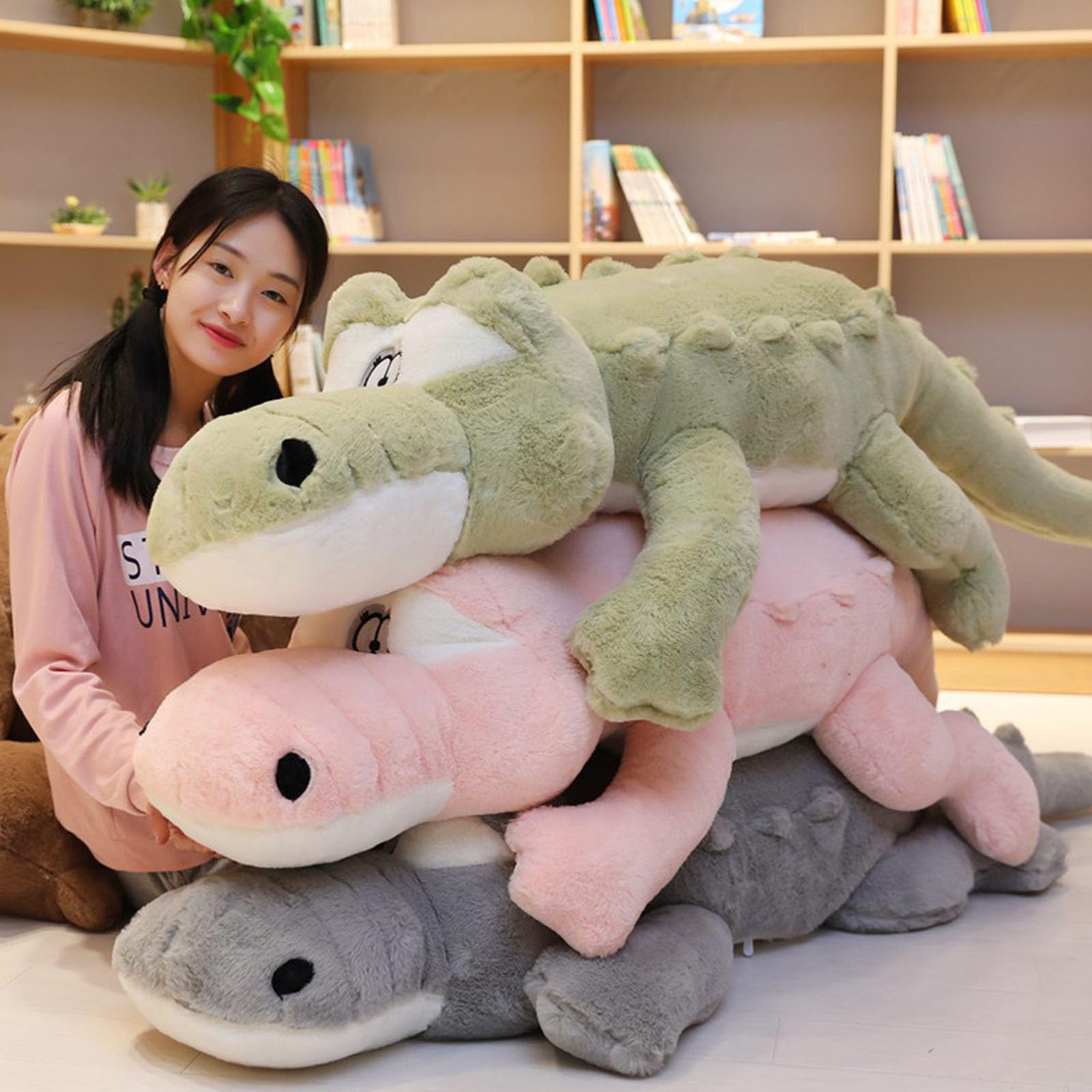 Riesen Krokodil Kuscheltier XXL, Weich Groß Krokodil Stofftier Plüschtier, Krokodil Spielzeug Kissen zum Kuscheln & Spielen, Krokodil Plüsch Kissen, Geschenk für Kinder Jungen Mädchen (120cm,Rosa)