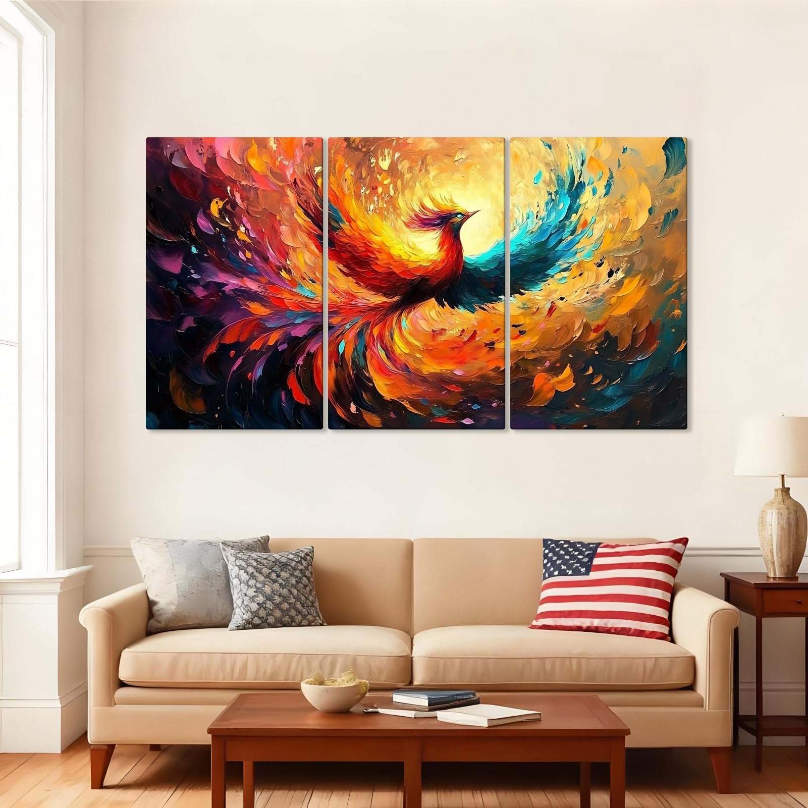 Loitspo Fire Phoenix Wall Art Prints, Abstract Wall Decor, Abstract Animal Painting Poster, Phoenix Birds Canvas Picture, Animal Painting Poster for Living Room (24" x 36" x 3pc)
