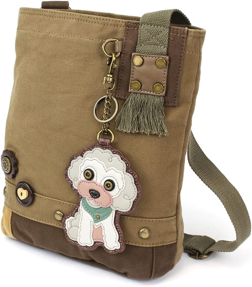 Chala Patch Cross-Body Women Handbag, Canvas Messenger Bag (Poodle Olive)