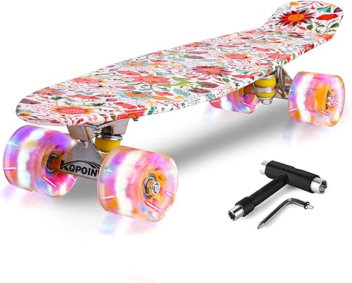 Miniatura 36 de Patinetas, 22" Patineta Completa, Mini Cruiser Skateboard para Niños Niñas Adolescentes Principiantes con Coloridas Ruedas Intermitentes Herramienta