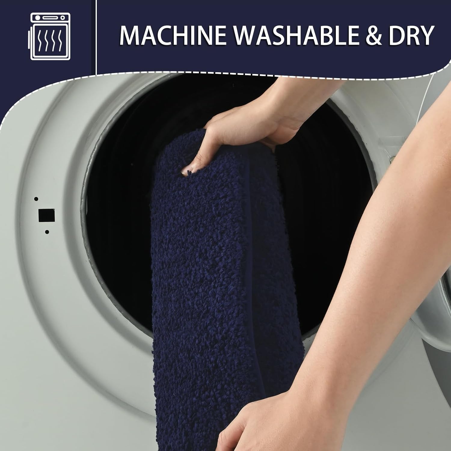 HOMORE Bathroom Rug Set 2 Piece,Soft Absorbent Bath Mats Set,Machine Washable Navy Blue Bath Rug Sets for Bathroom Non Slip,(21"x34"+21"x21") Plush Shaggy U Shape Contour Toilet