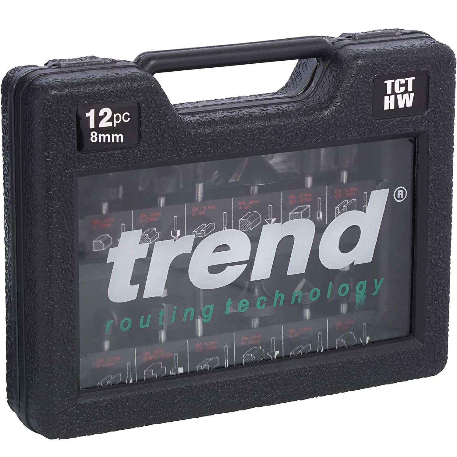 Trend Set di frese per principianti da 12 pezzi, contiene una gamma di frese più utilizzate per la lavorazione del legno decorativa, SET/SS8X8MMTC