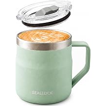 450ml Blue Insulated Stainless Steel Coffee Mug with Lid & HandleGreen
