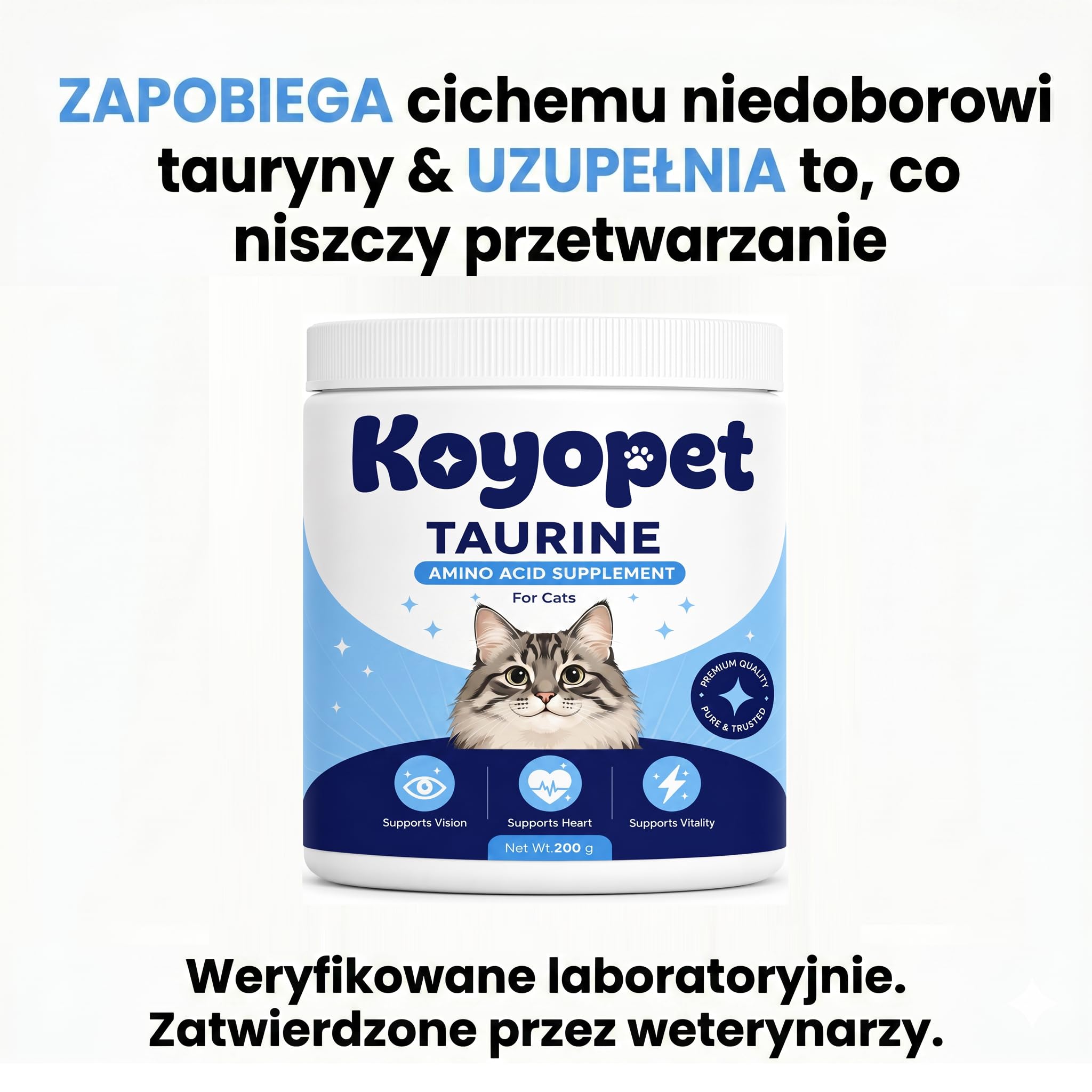 Koyopet Taurin Aminosäure-Ergänzungsmittel für Katzen, Pulver, 200 g, unterstützt Herz, Sehvermögen und Vitalität (1)