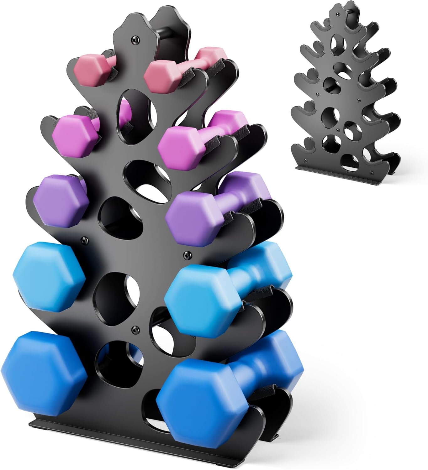 Dumbbell Rack Stand (Dumbbells Not Included) with Soft Rubber Protection, Ergonomic Handle & Coral-Inspired Style – Compact Weight Storage Solution