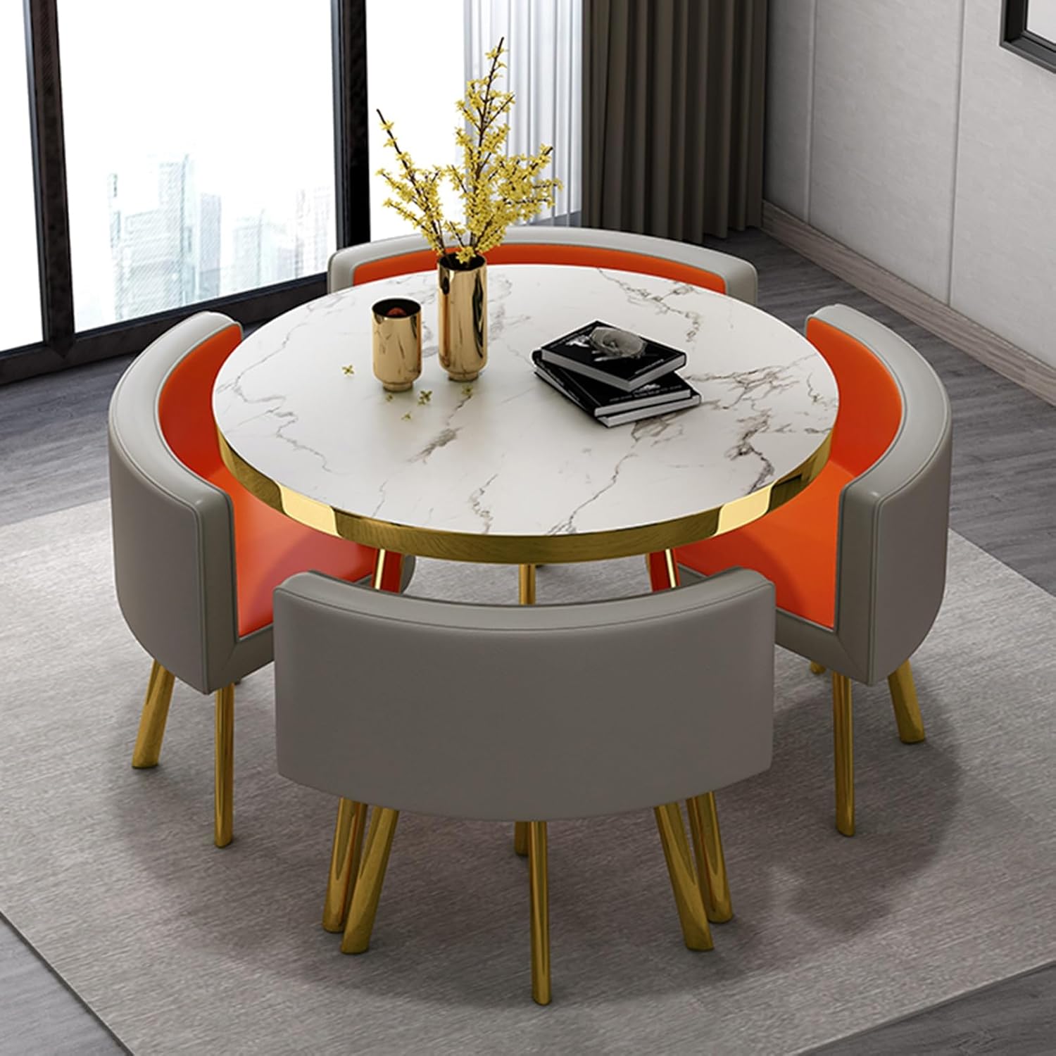 Office Reception Room Club Table and Chair Set Reception Table and Chair Combination Negotiation Table Office Shops Meetings Small Round Tables Office Conference Desk PU Faux Leather Chairs