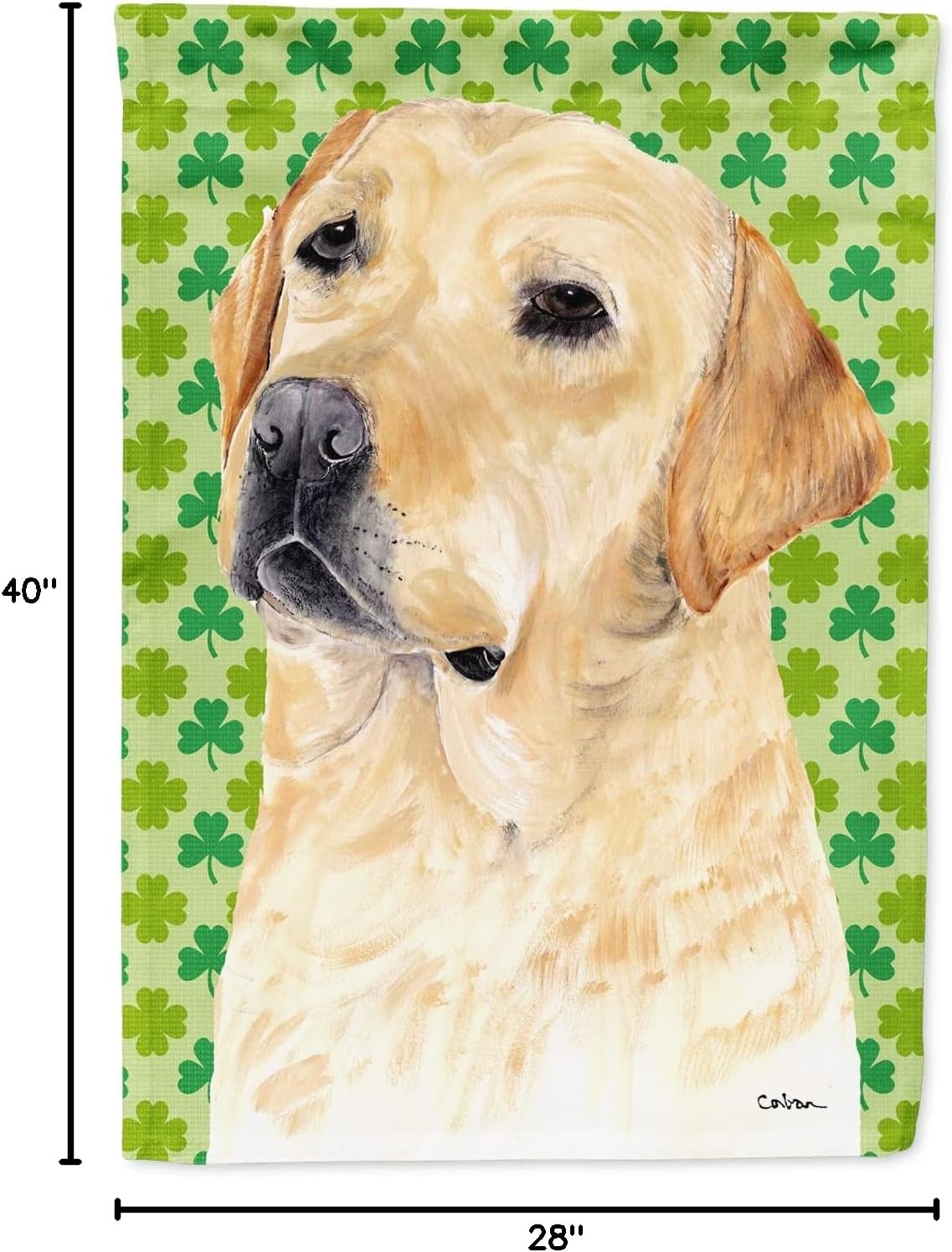 Caroline's Treasures SC9296CHF Labrador Yellow St. Patrick's Day Shamrock Portrait House Flag Large Porch Sleeve Pole Decorative Outside Yard Banner Artwork Wall Hanging, Polyester, House Size, Multic