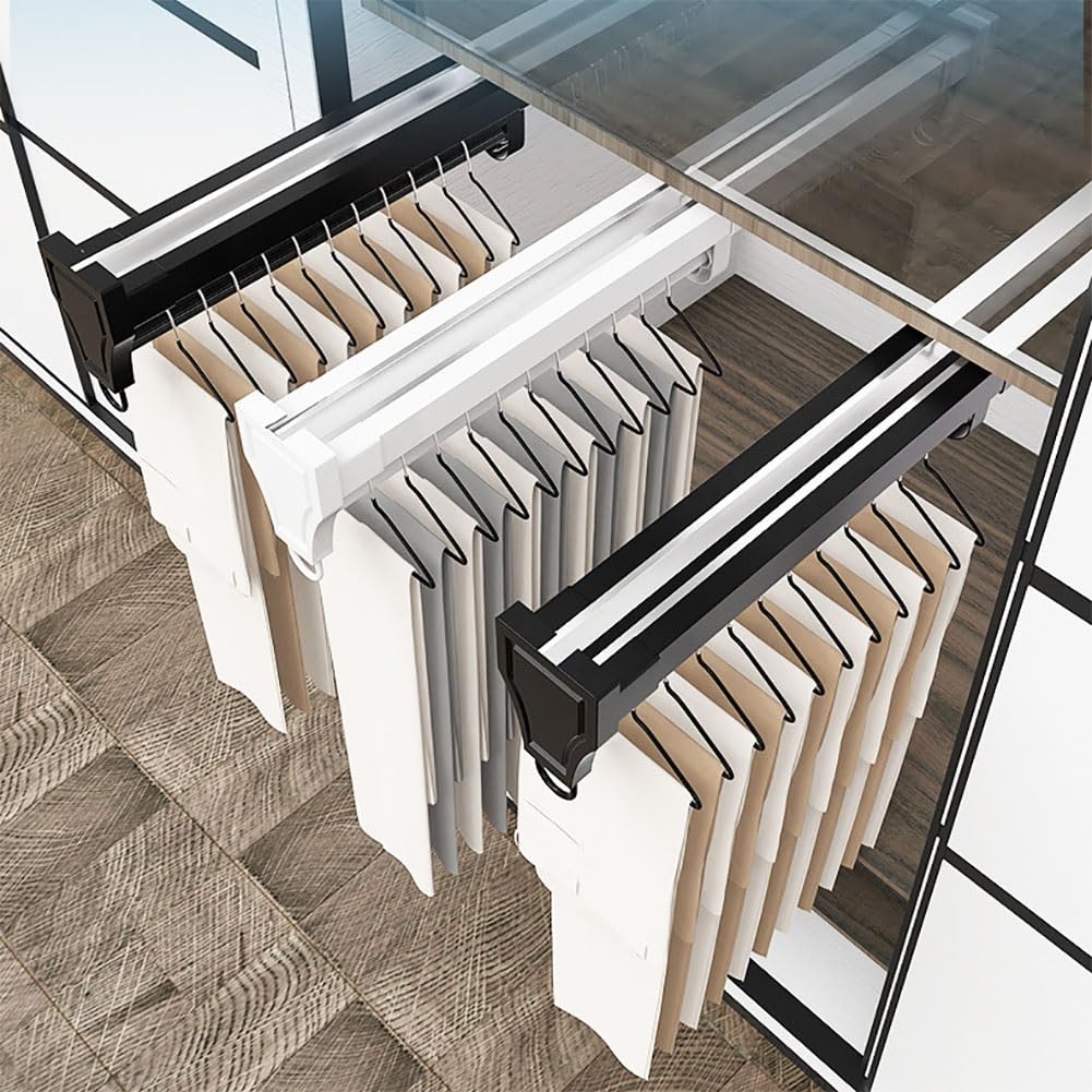 Asta di gancio dell'indomare espandibile, rack di abbigliamento estraibile per cappotti e pantaloni, design salvaspazio, capacità di carico di 30kg, profondità 46.5cm, perfetto per l'organizzazione de