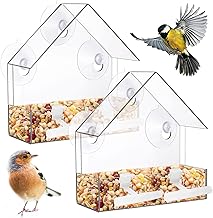 Zeqeey Clear Acrylic Small Window Bird Feeder with Suction Cups and Standing Post for Feeding Small Wild Finches Robin Red Throats Tit Sparrow