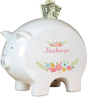 Personalized Spring Floral Piggy Bank