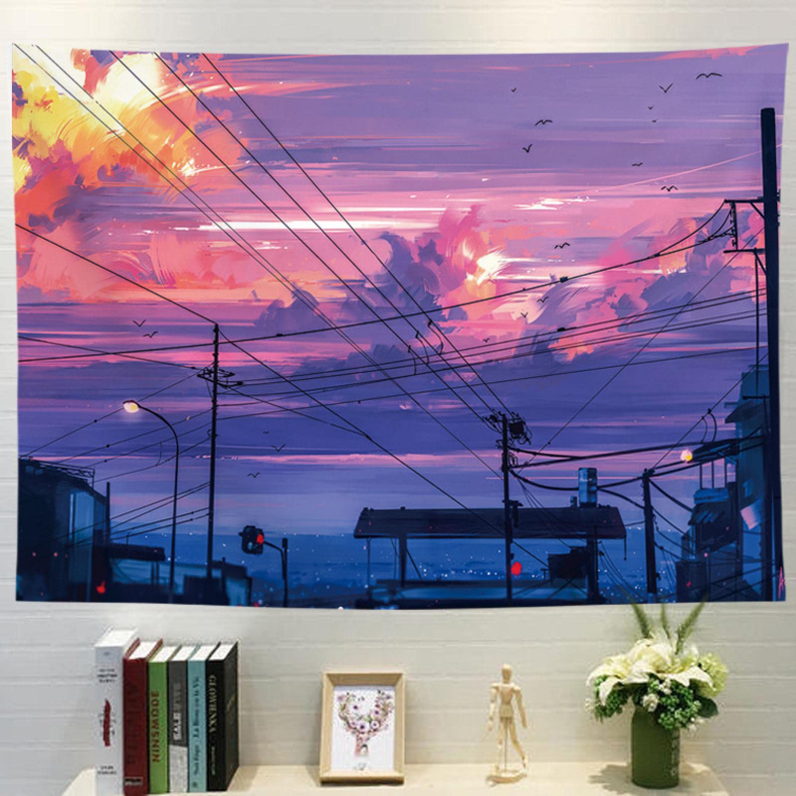 Yieldeer Wolken-Tapisserie Wandbehang – Lila Himmel Mit Weißen Wolken, Bis 228,6x177,8 Cm
