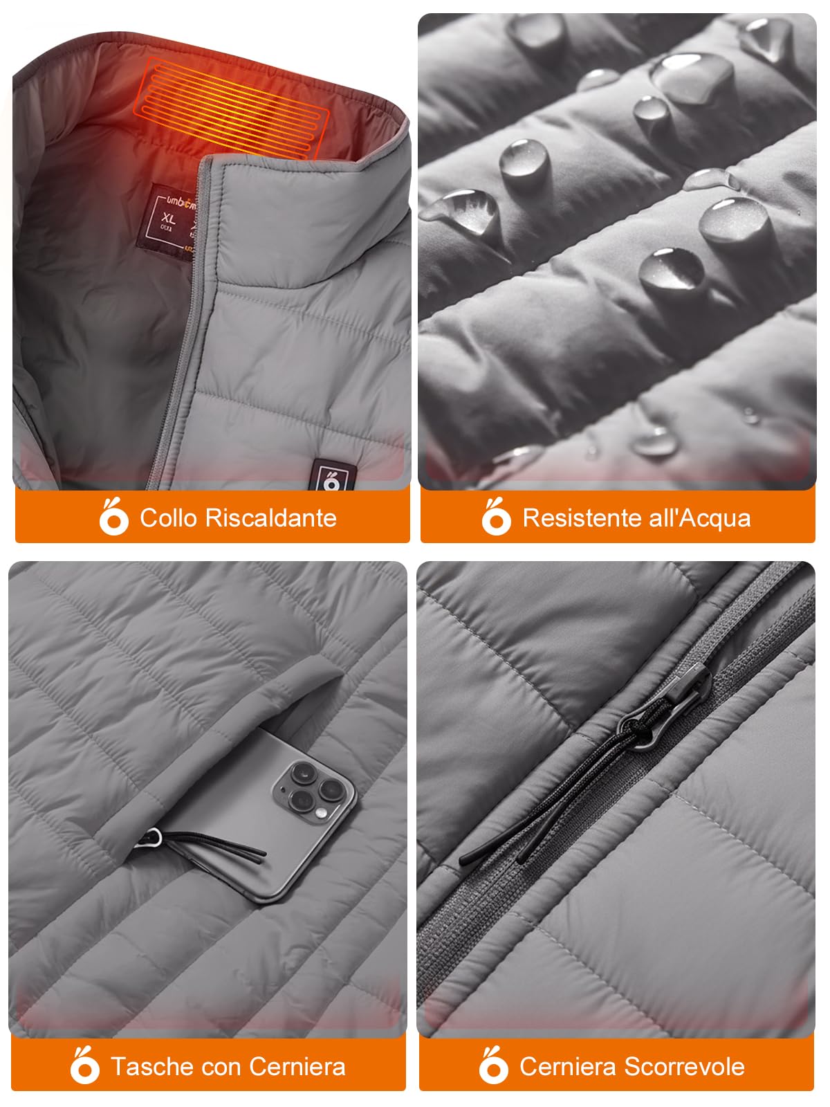 UNBON Gilet Riscaldato Donna, Giubbotto Riscaldato Donna con Batteria USB 10000mAh, Giacca Riscaldata con 3 Temperatura 6 Zone di Calore, Gilet Giubbotto Termico Riscaldante Invernale