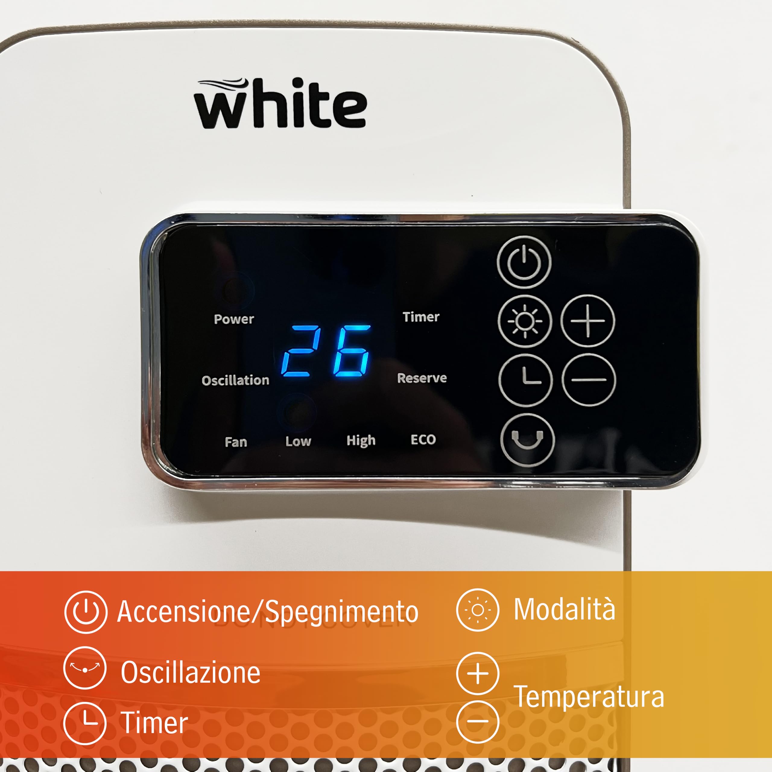 White - Ceramiczna kuchenka elektryczna PTC, Kuchenka elektryczna 2000W Z Pilotem, Grzejnik elektryczny 3 poziomy, regulator czasowy, Automatyczna oscylacja, Wyświetlacz LED Ekran Dotykowy
