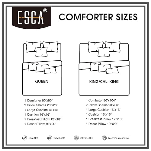 Miniatura 6 de ESCA Imelda - Juego de ropa de cama de 7 piezas con edredón inspirador beige, transpirable, para todas las estaciones, extra suave, ligero, tamaño