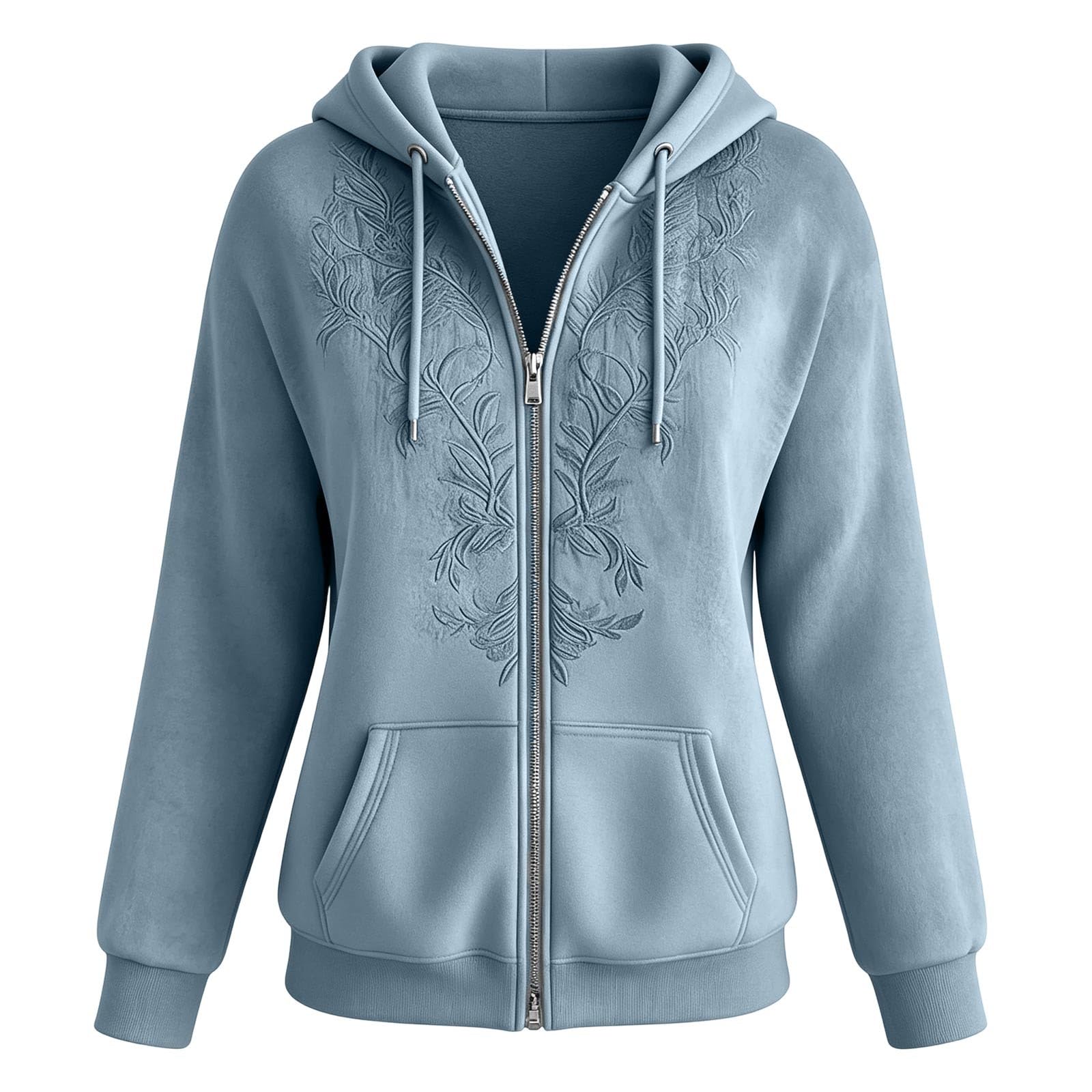 Sudadera con Capucha de Estilo otoñal con Estampado Floral y Cremallera, AB