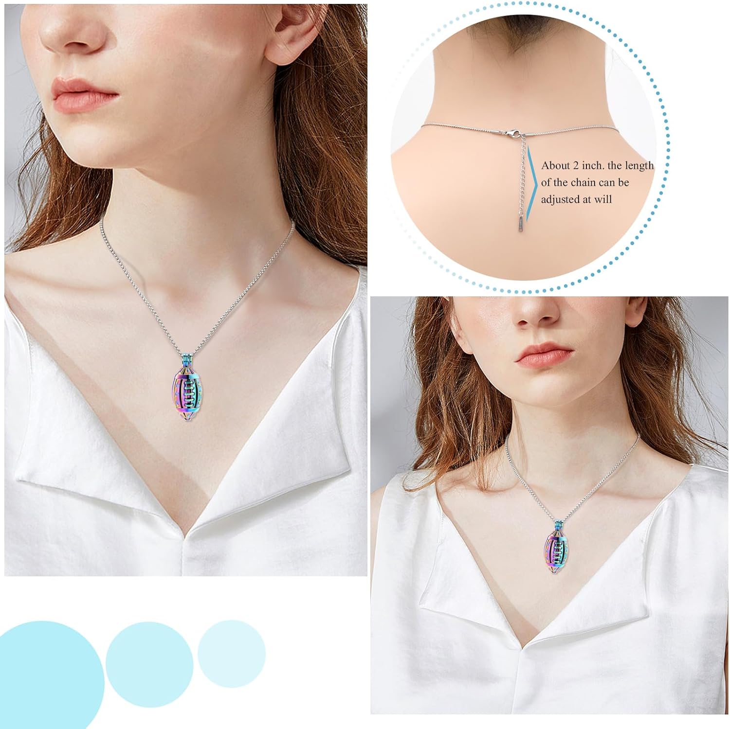 Oinsi American Football Cremation Locket Necklace For Ashes Of Loved Ones Stainless Steel Memorial Urn Jewelry Women Men Keepsake Fashion Necklace - Image 3
