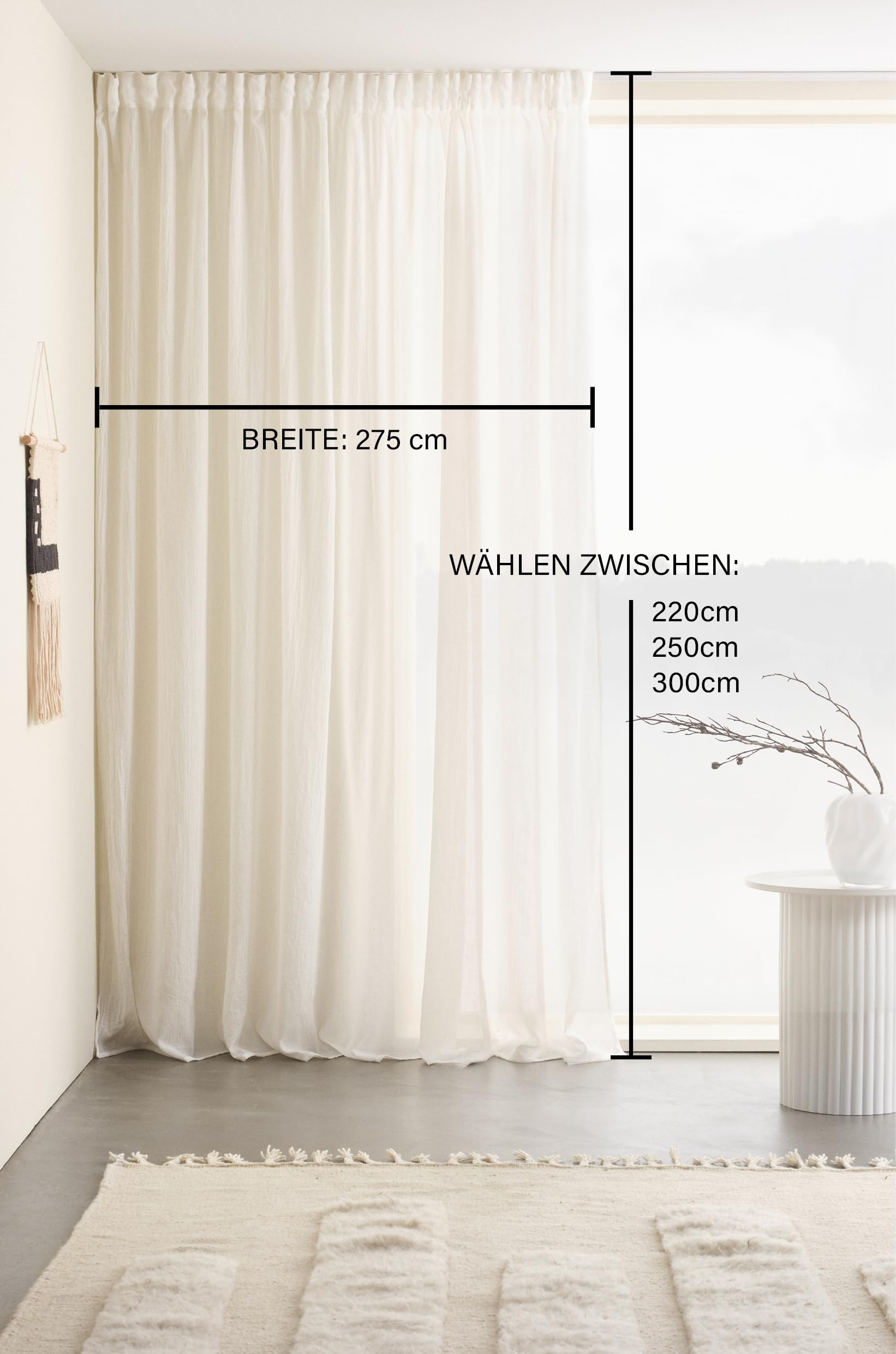 JOTEX Multifunktionsgardine Layer Extrabreite Vorhang 275 cm Polyester-Baumwoll -Mischung, Oeko-TEX® Standard 100 Zertifiziert, bessere Baumwolle - Weiß, 1 Stück 275 x 300 cm