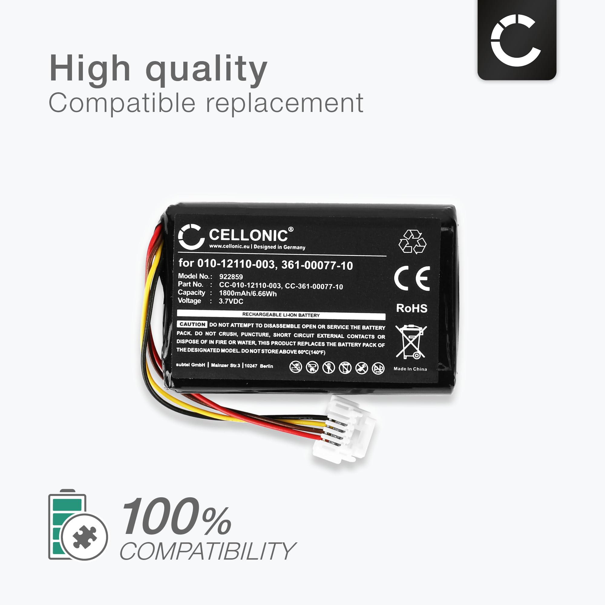 CELLONIC 1x Akku für Navigation Kompatibel mit Garmin Zumo 590LM, Zumo 595LM, Zumo 595, 010-12110-003 - (1800mAh, 3.7V)