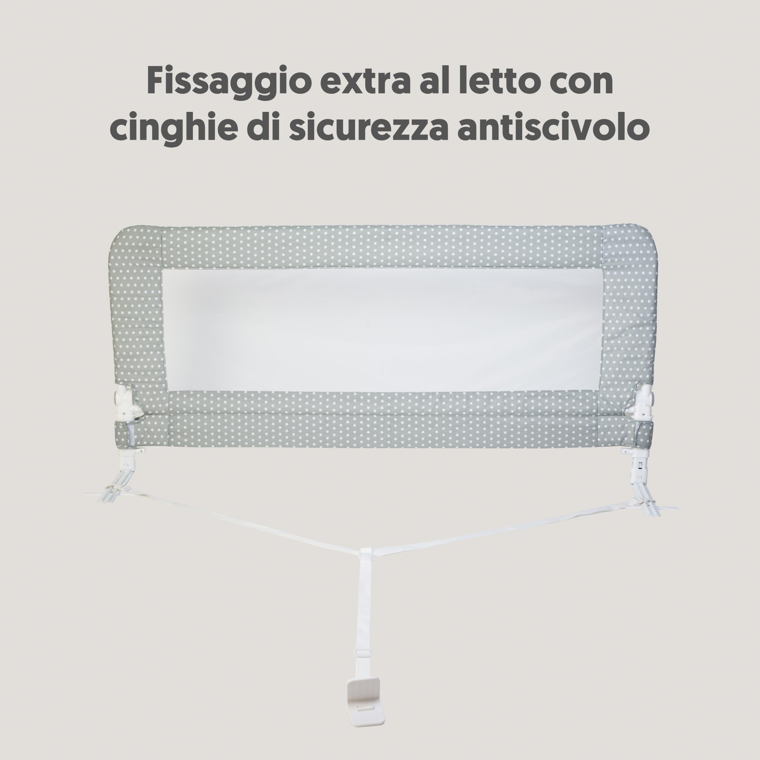 Interbaby Sponda Letto Bambini Anticaduta Alta Pieghevole 150cm Gr. Stella | Barriera con rete traspirante, si fissa sotto il materasso. Sfoderabile e lavabile. Matrimoniale e singolo, 18 mesi-5 anni